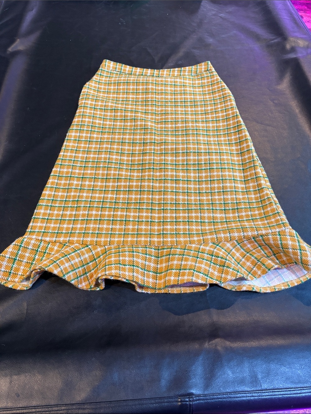 English Factory Yellow Plaid A-Line Ruffle Hem Skirt, size large